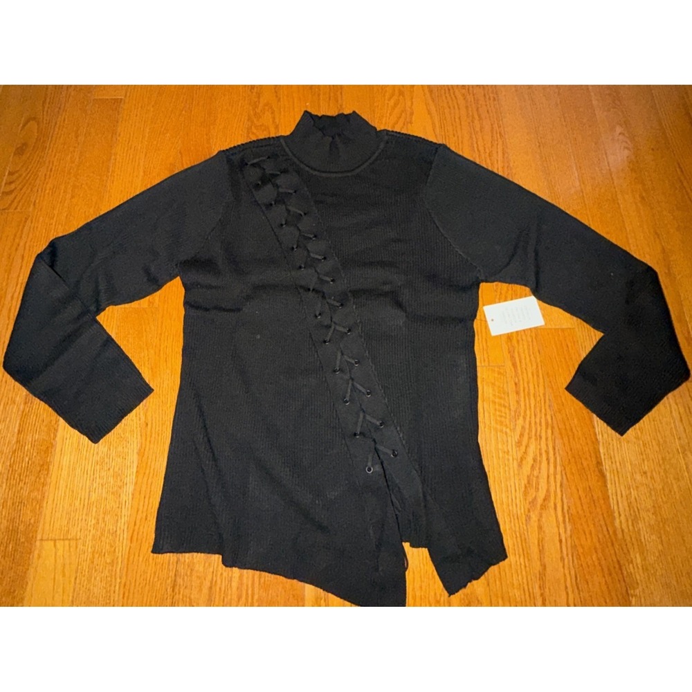 Eloquii Black Y Asymmetrical Lace Up Sweater Mock Neck Size 22/24 NWT